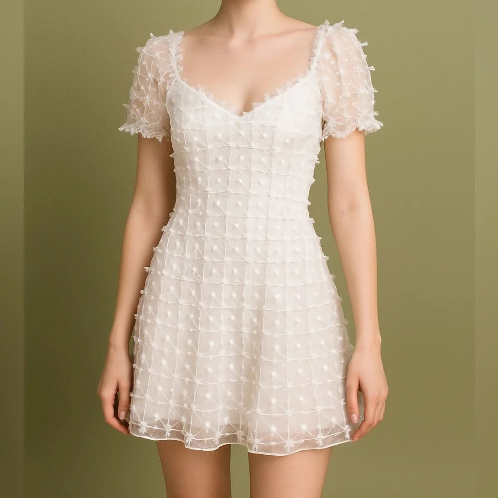 Betsey Johnson x UO | White Allover Bow Puff Sleeve Mini Slip Dress in size XS - Picture 3 of 17